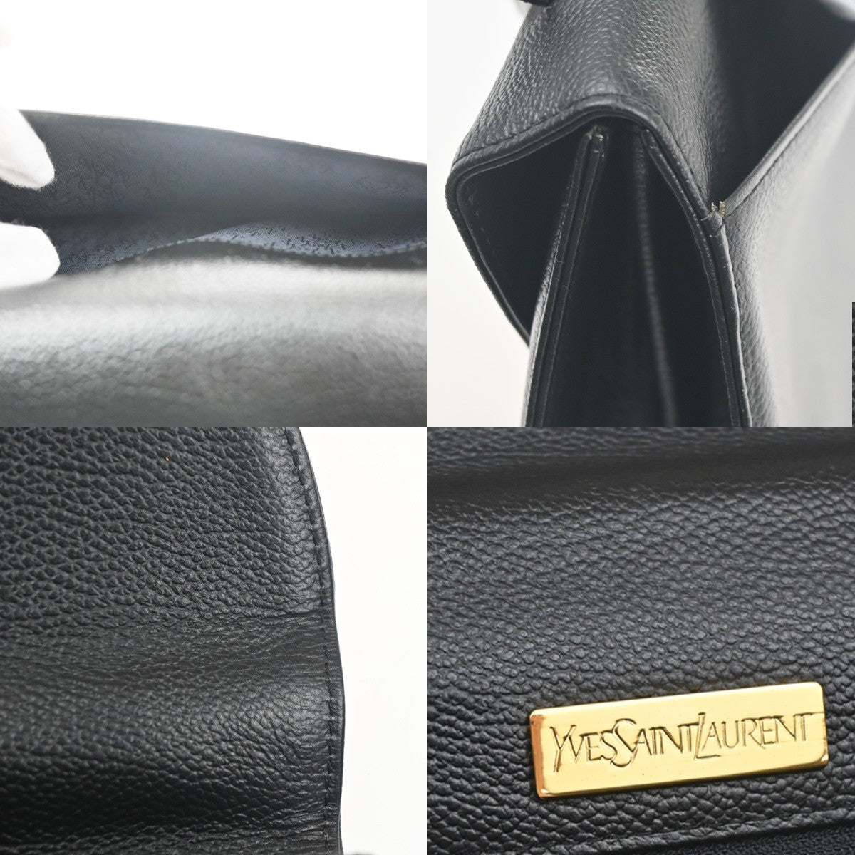 YVES SAINT LAURENT YSL Logo Flap Shoulder Hand Tote Bag Leather Black 71RL883