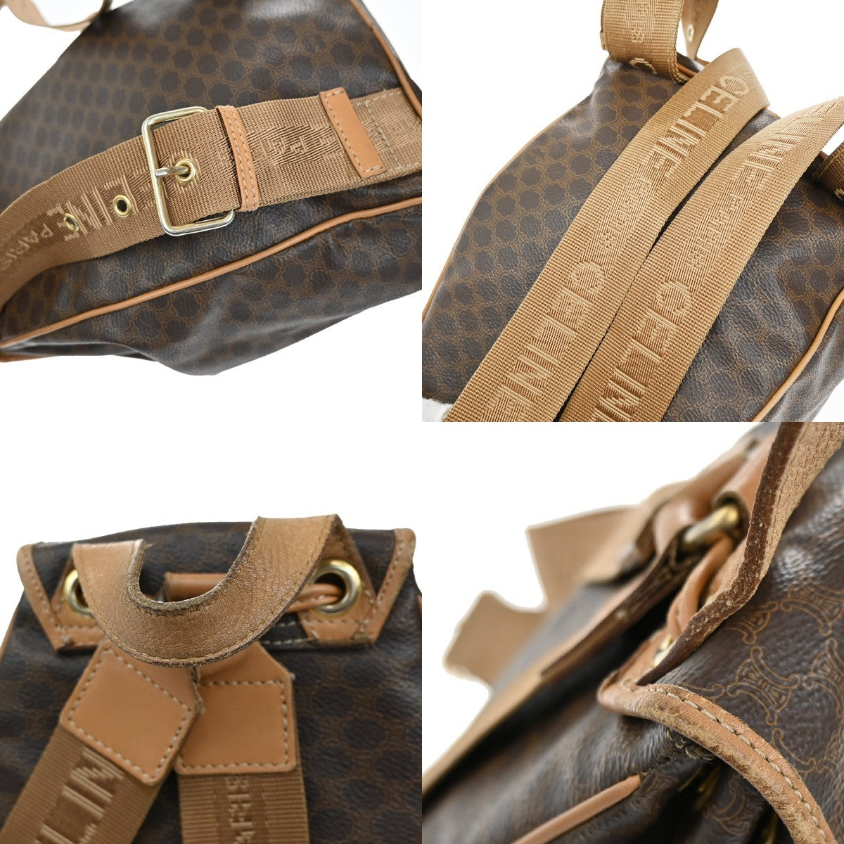 CELINE Logo Macadam Pattern Backpack Bag PVC Leather Brown GHW 33KB570