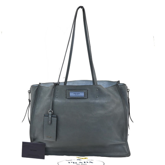PRADA MILANO Etiquette Tote Bag Glace Calf Leather Light Blue Italy  15CA289