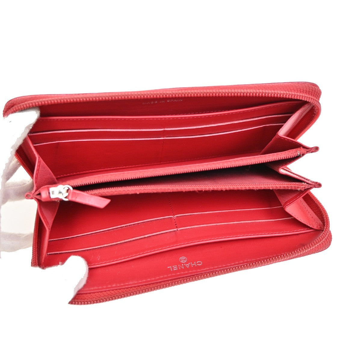 CHANEL CC Logo Zipper Around Wallet Grained Calfskin Leather Red SHW 35YH792