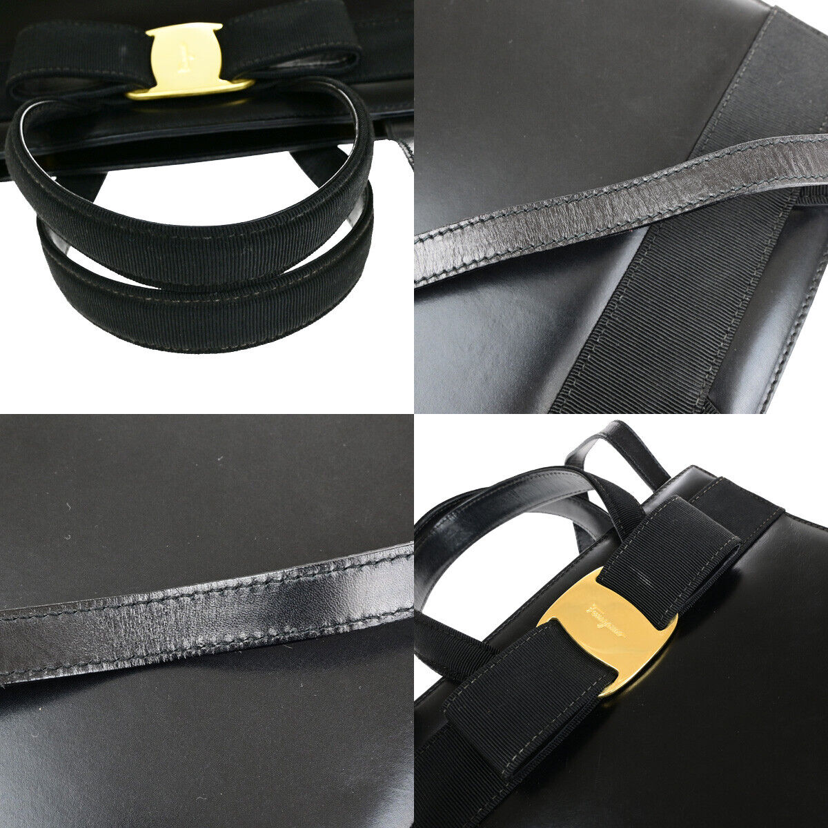 SALVATORE FERRAGAMO Vara 2Way Shoulder Hand Bag Leather Black GHW Italy 35YF579