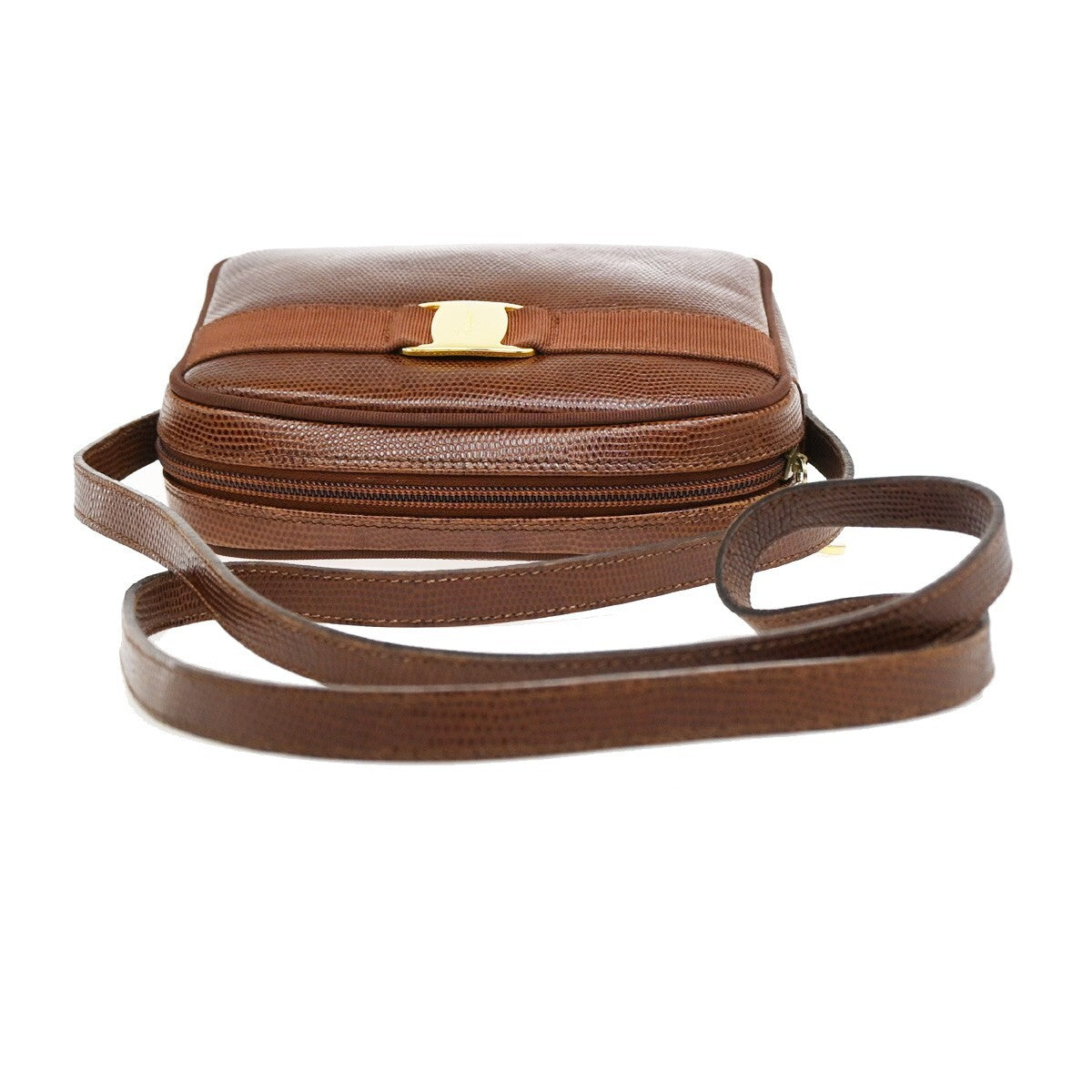SALVATORE FERRAGAMO Vara Mini Shoulder Bag Embossing Leather Brown GHW 62FB624