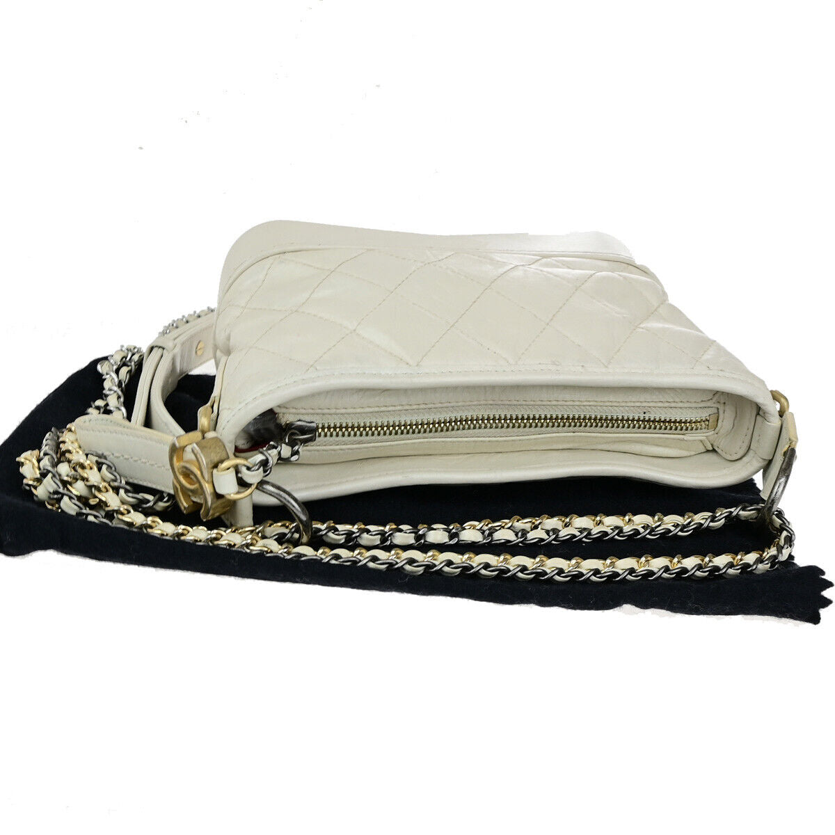 CHANEL CC Logo Gabrielle Chain Shoulder Bag Leather White Italy 685RK695