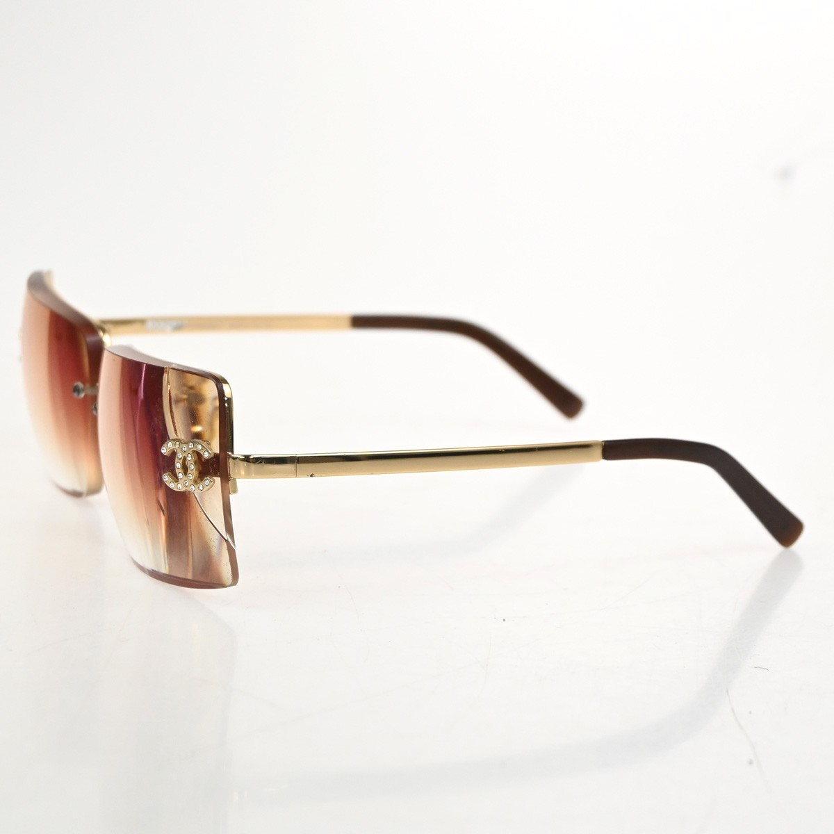 CHANEL CC Logo Rhinestone Rimless Sunglasses 4092-B Plastic Metal GHW 63RL930