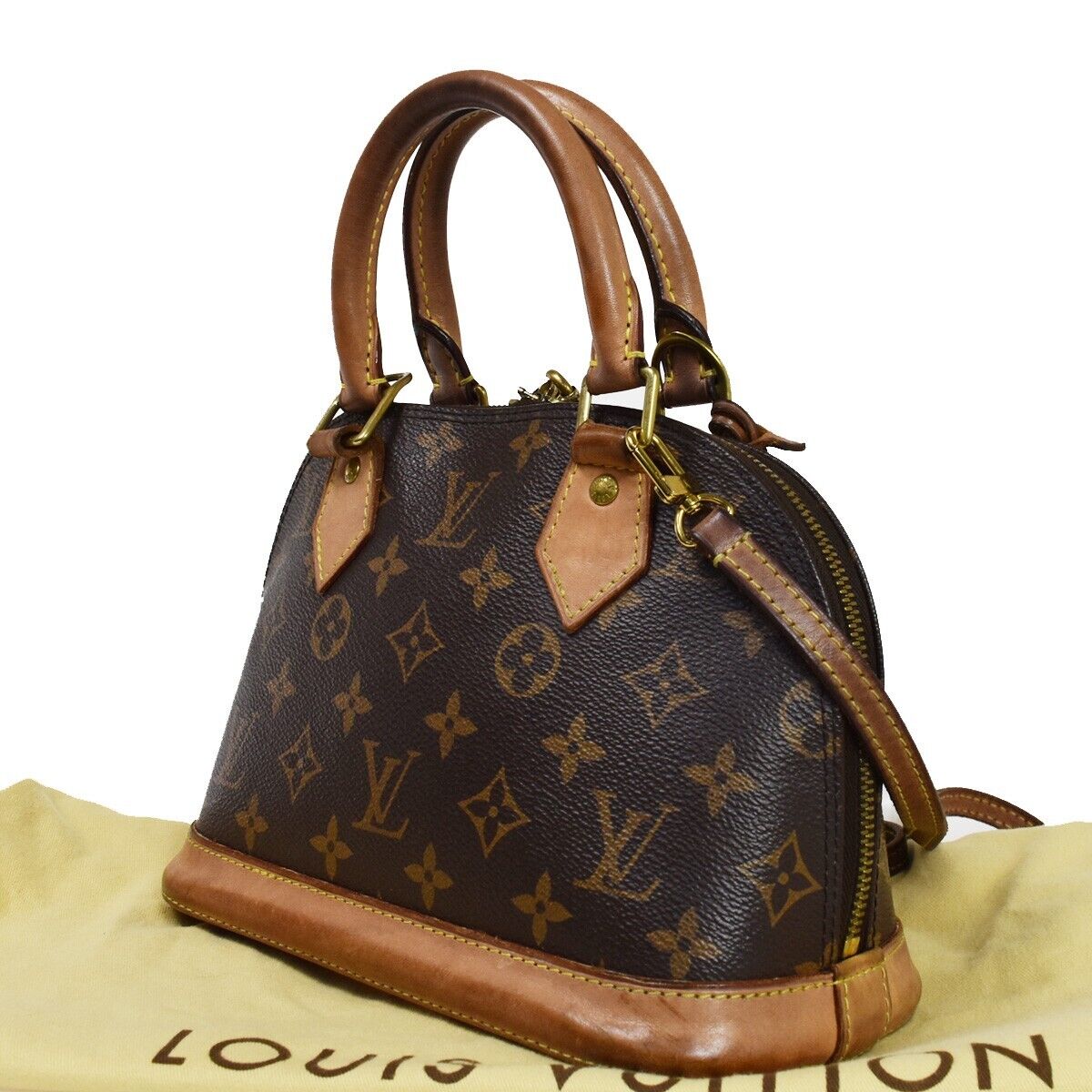 LOUIS VUITTON Alma BB 2Way Hand Bag Monogram Leather Brown Gold M53152 15YC243