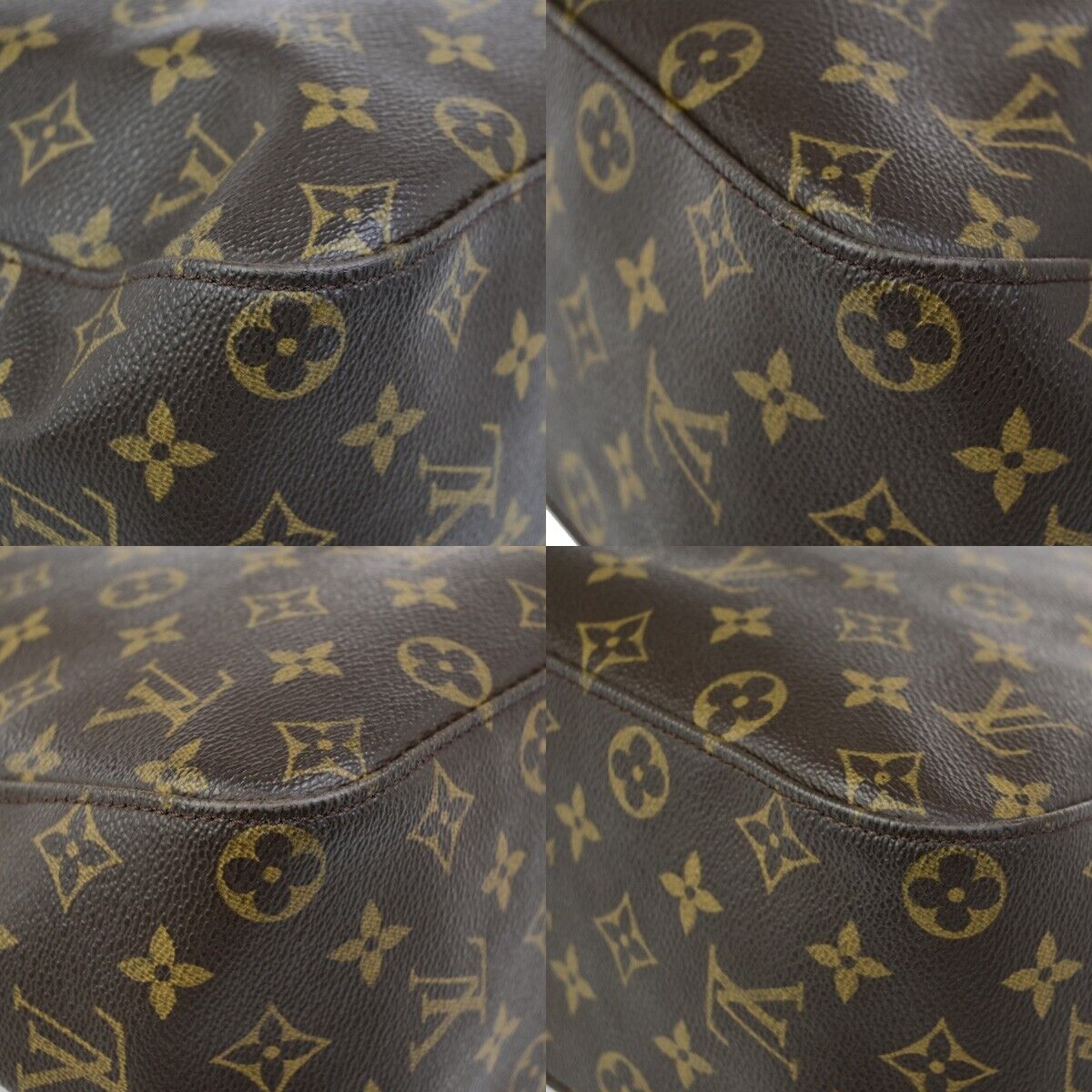 LOUIS VUITTON Logo Looping GM Shoulder Bag Monogram Leather Brown M51145 89ED212