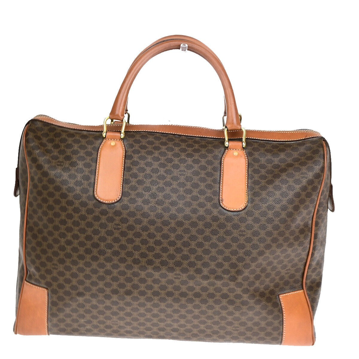 CELINE Logo Macadam Pattern Travel Hand Bag PVC Leather Brown GHW Italy 65YF574