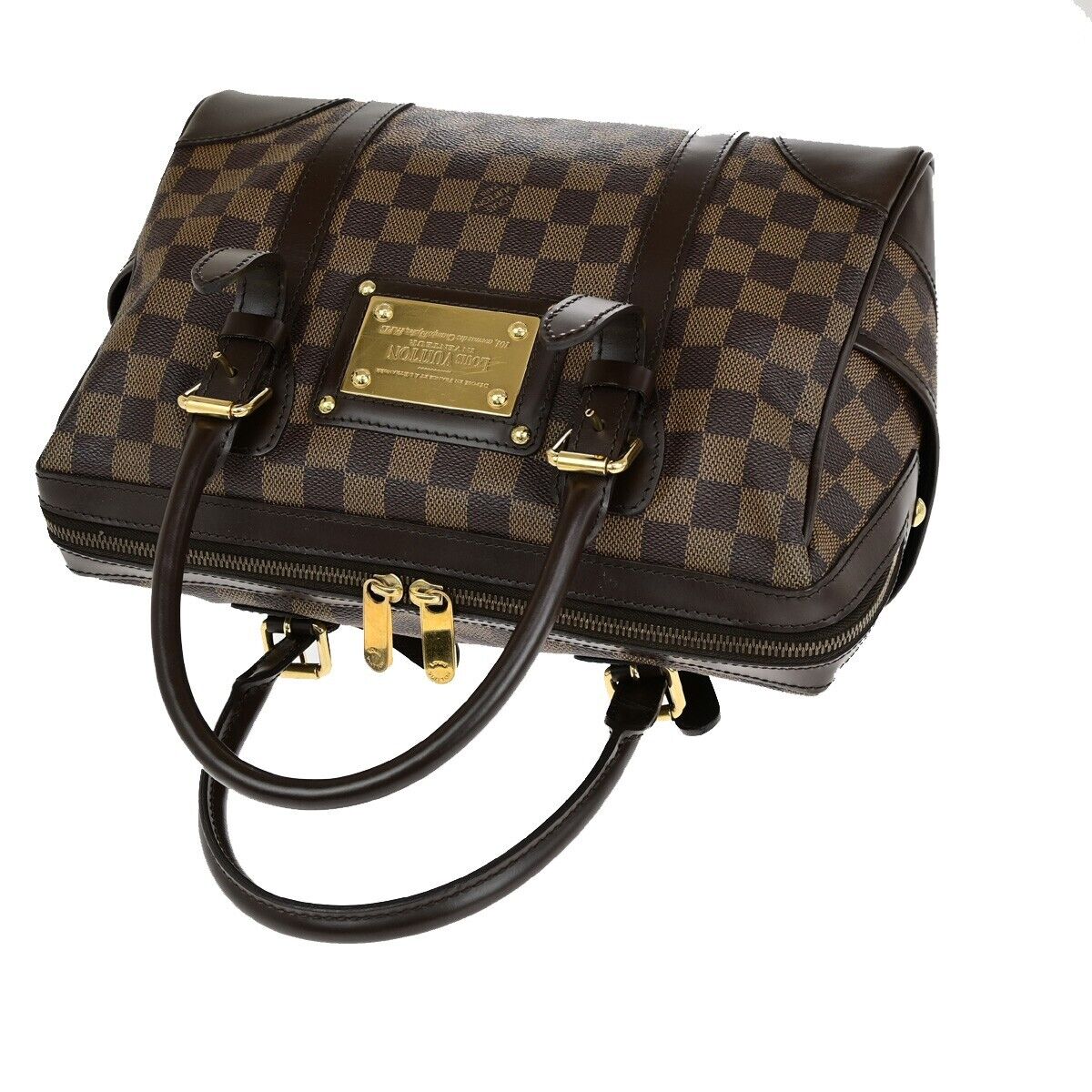 LOUIS VUITTON Logo Berkeley Hand Bag Damier Ebene Leather Brown N52000 50ED095