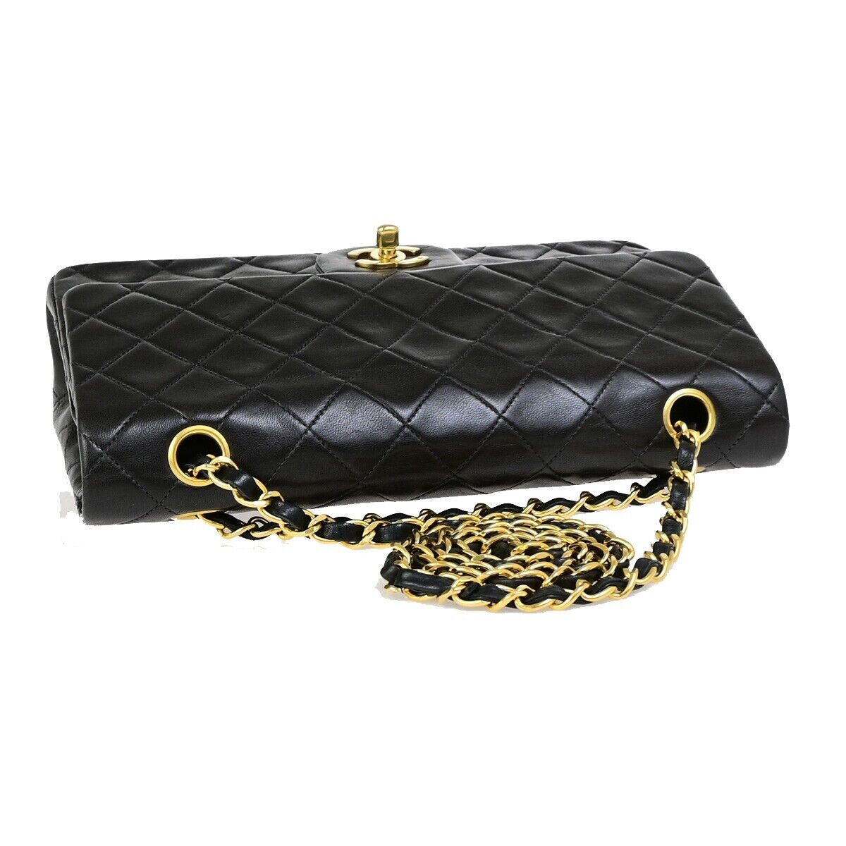 CHANEL CC Matelasse 25 Double Flap Chain Shoulder Bag Leather Black GHW 846RK718