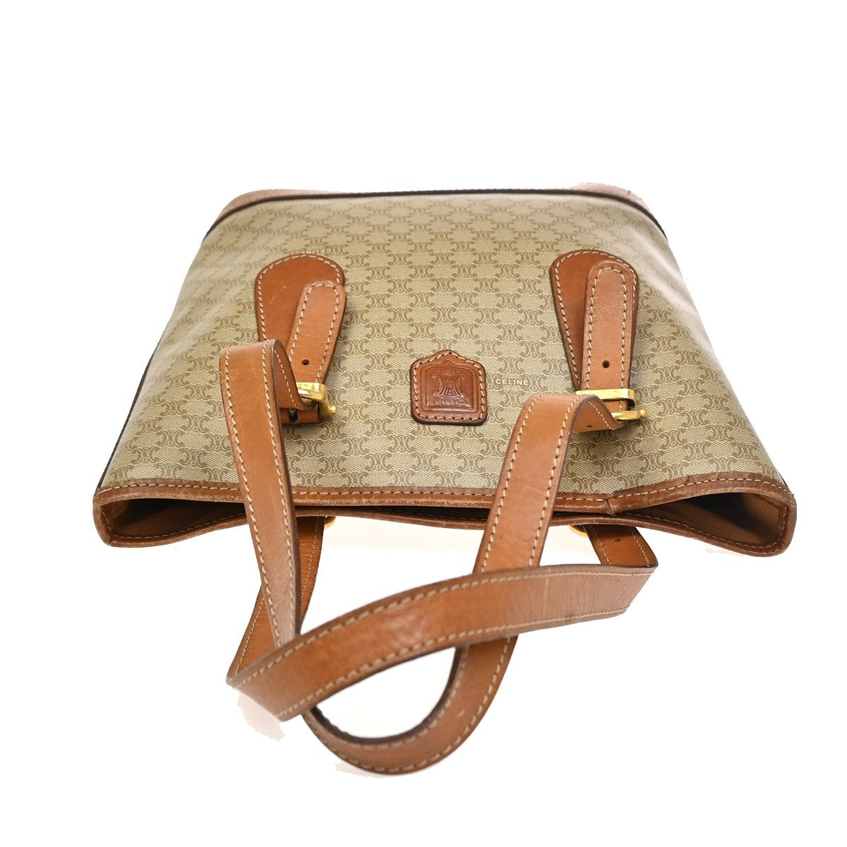 CELINE Logo Macadam Pattern Shoulder Bag PVC Leather BN Beige GHW Italy 63ZA280