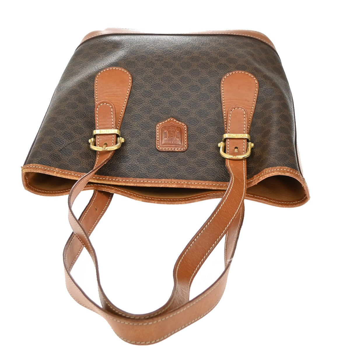 CELINE Logo Macadam Pattern Shoulder Bag PVC Leather Brown GHW Italy 66YH783