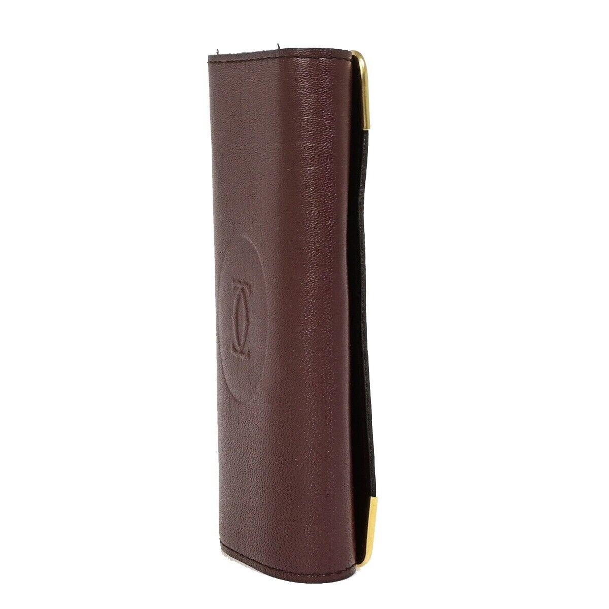 CARTIER 2C Logo 4 Hooks Bifold Key Case Leather Bordeaux Gold 08EB577
