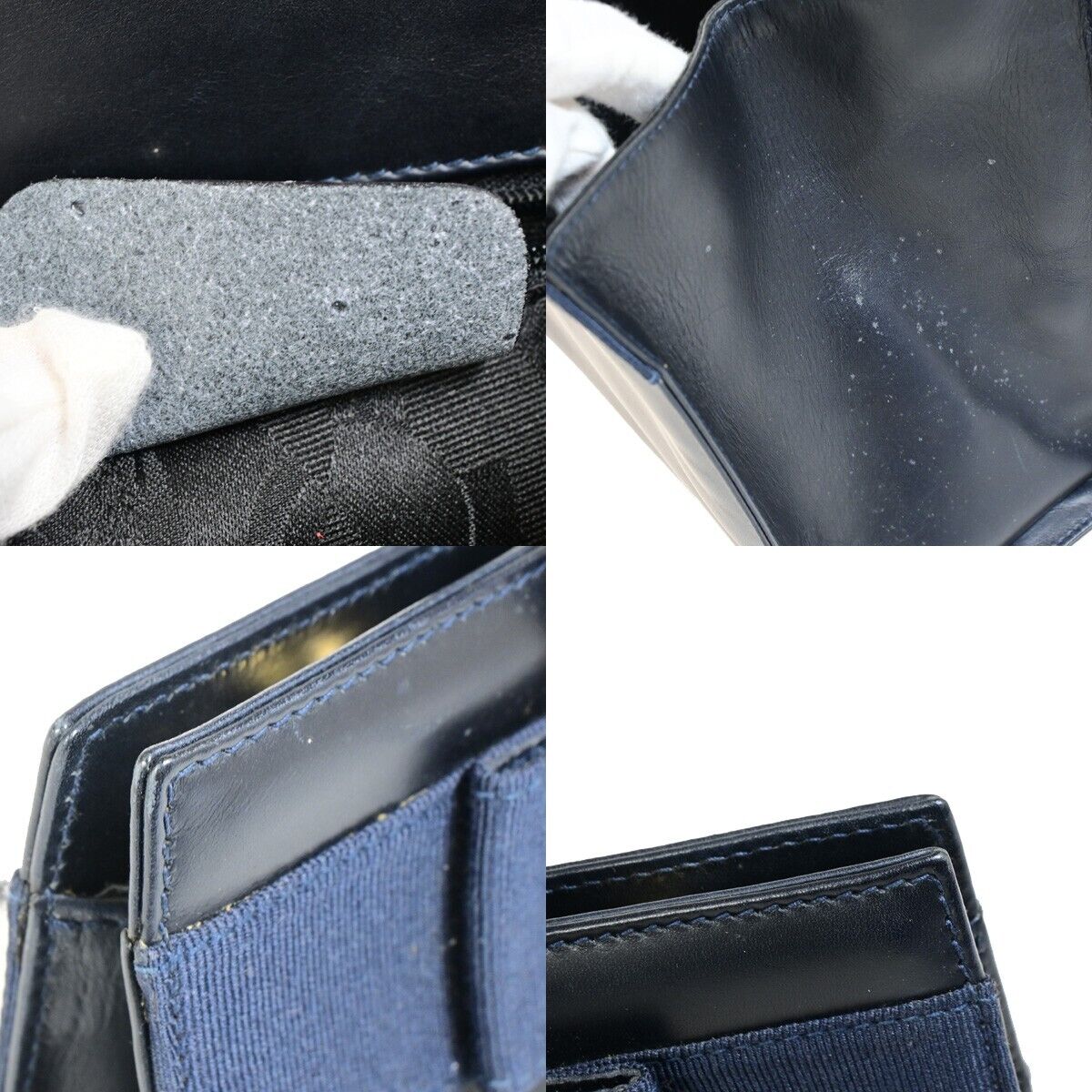 SALVATORE FERRAGAMO LOGO Vara 2Way Hand Bag Leather Canvas Navy Blue 65FA942