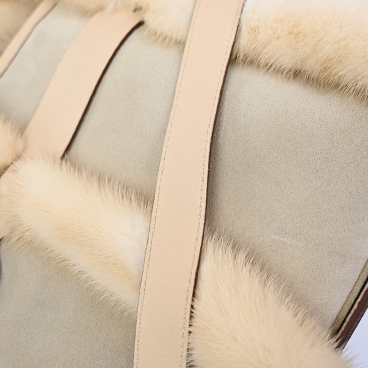 SALVATORE FERRAGAMO Logo Fur Gancini 2Way Hand Bag Suee Leather Beige 80YH842