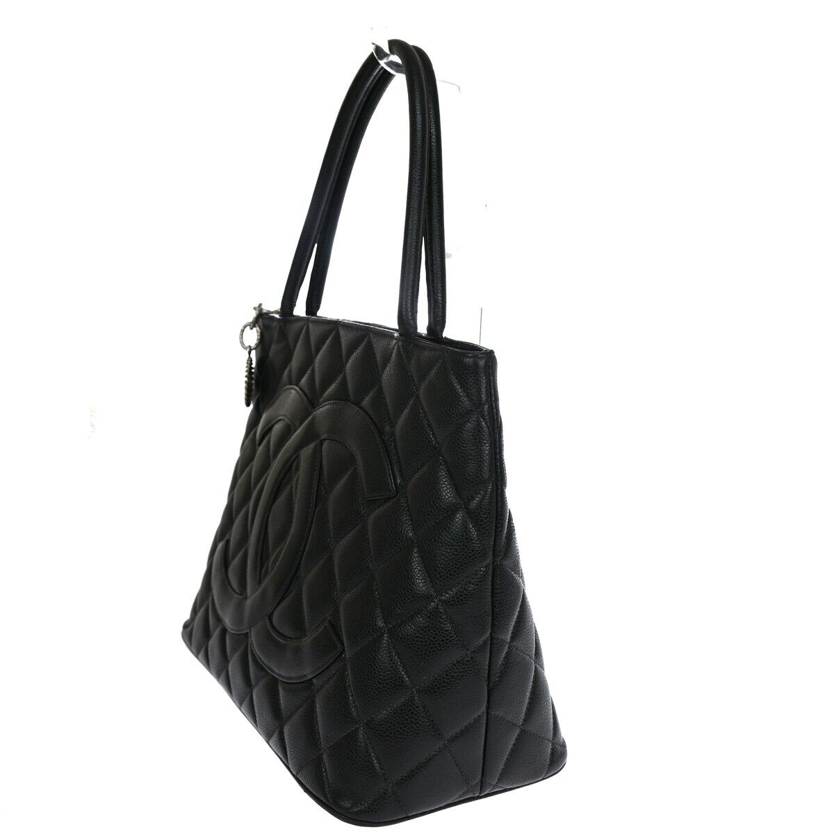 CHANEL CC Logo Medallion Shoulder Tote Bag Caviar Skin Leather BK SHW 672RJ010