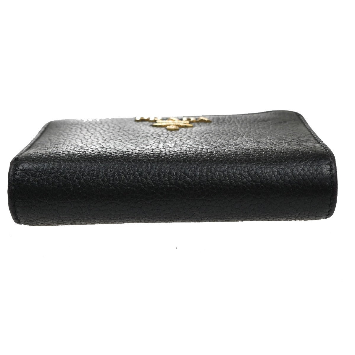 PRADA Logo Bifold Compact Wallet Purse Vitello Leather Black GHW Italy 65YJ111