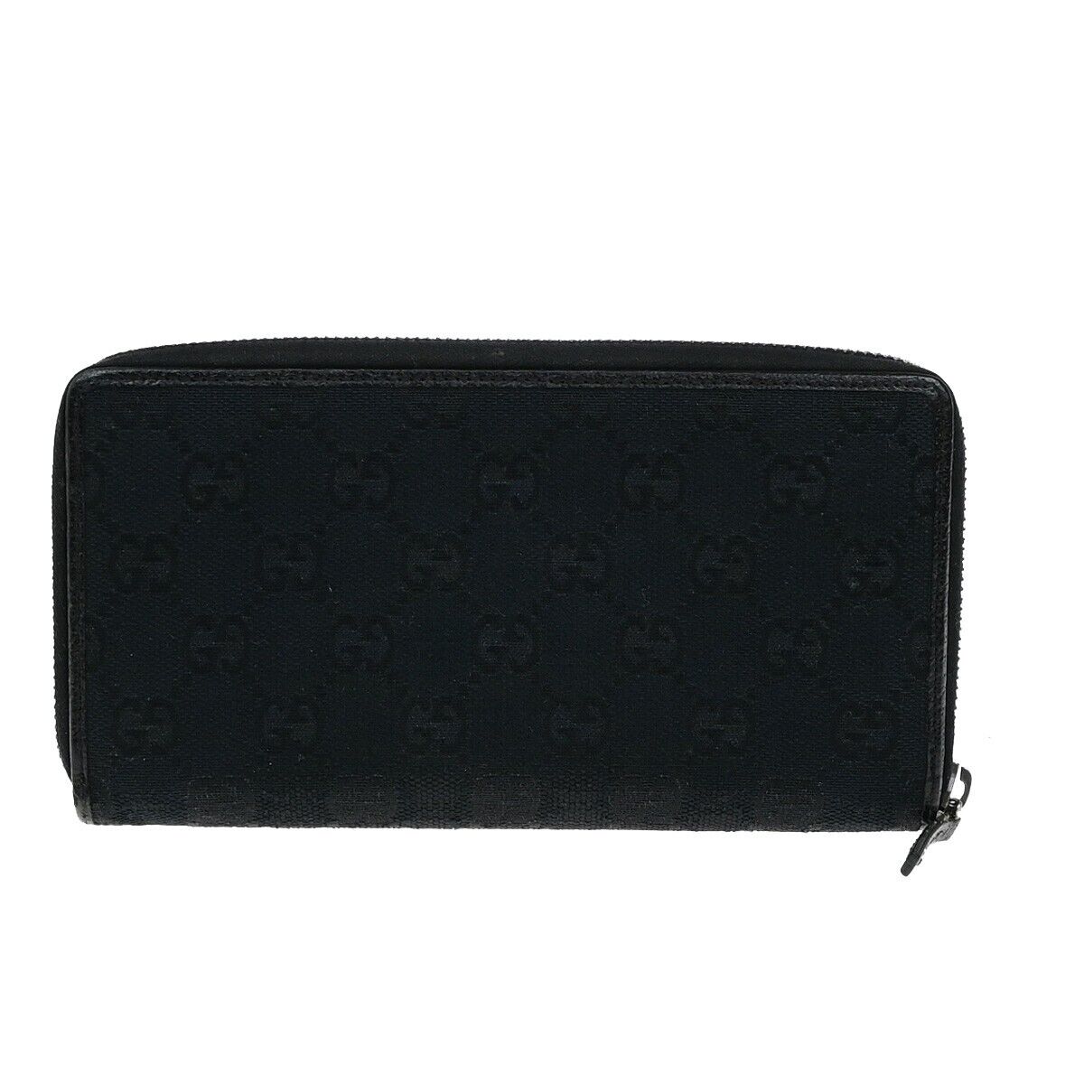 GUCCI Logo GG Pattern Zip Aroung Long Wallet Canvas Leather Black 62ED988