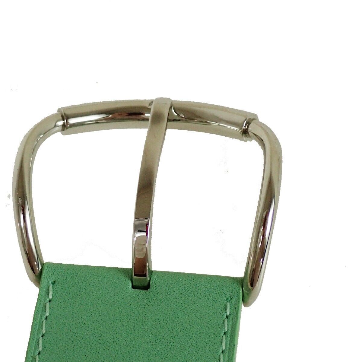 BALENCIAGA Logo Wide Bracelet Bangle Leather Light Green SHW 09GA754