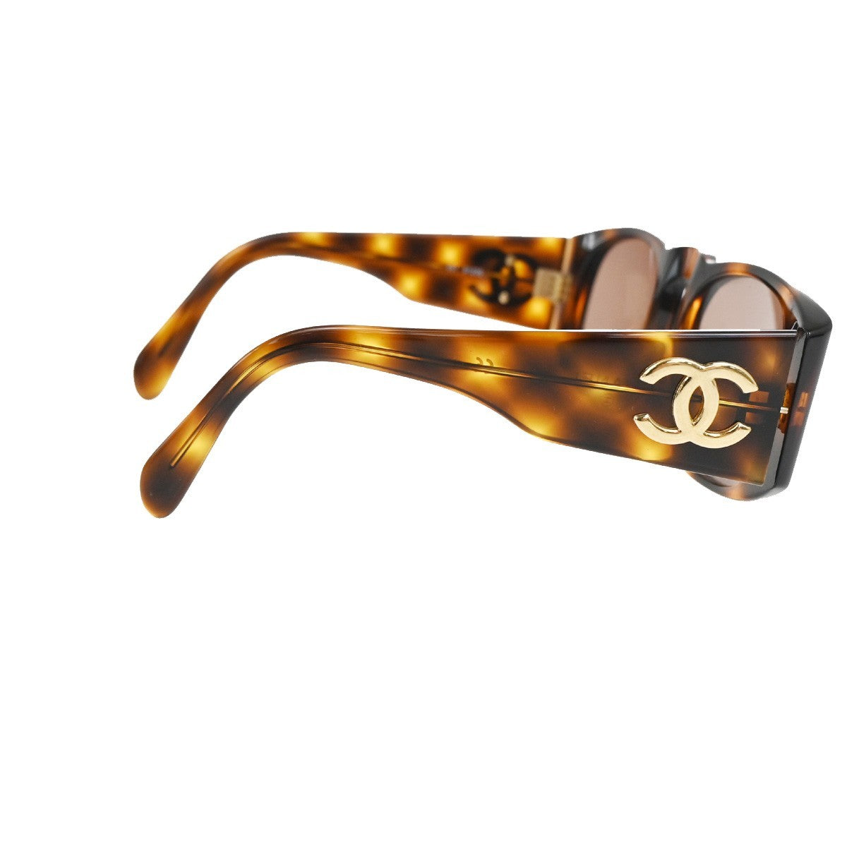 CHANEL CC Logo Sunglasses Eye Wear Plastic Brown GHW 01451 63RL897