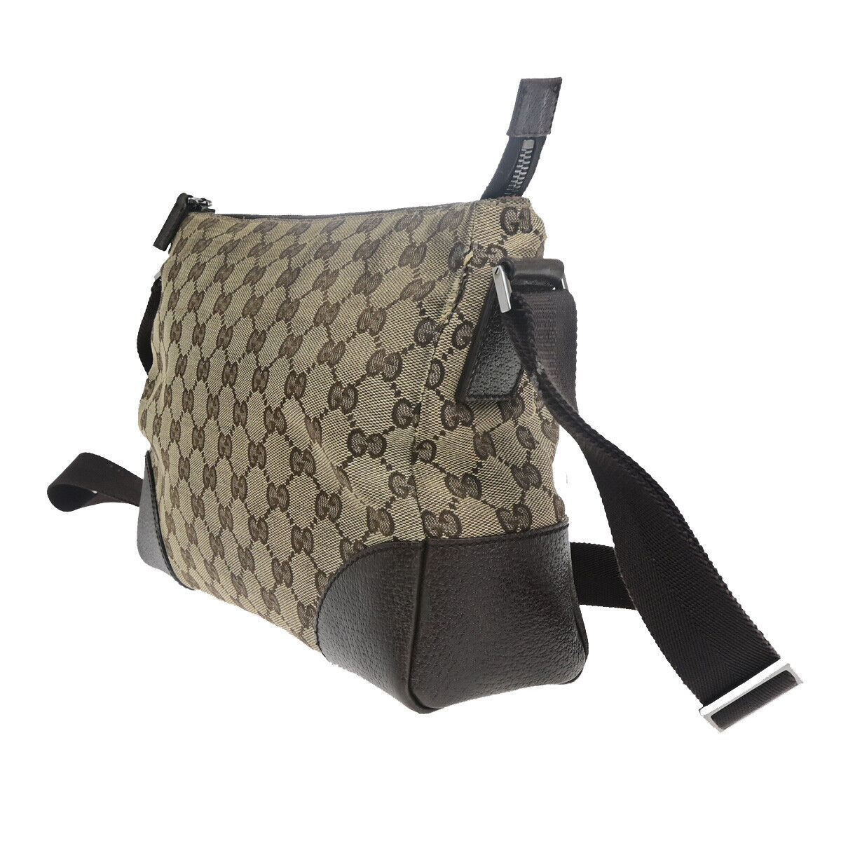 GUCCI Logo GG Pattern Shoulder Bag Canvas Leather Brown Italy 09SJ056