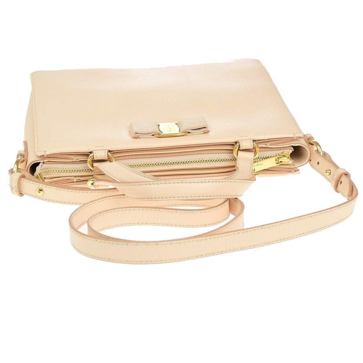 SALVATORE FERRAGAMO Logo Vara 2Way Shoulder Hand Bag Leather Pink Italy 69EC545