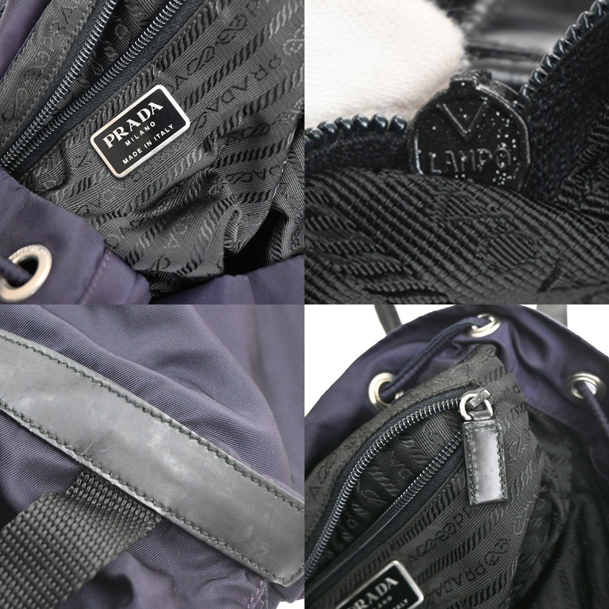 PRADA MILANO Logo Tessuto Drawstring Backpack Nylon Leather NY SHW Italy 35CB021
