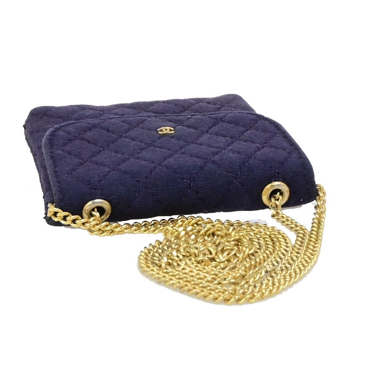 CHANEL Micro Matelasse Pouch Bag Canvas Leather Navy Blue GHW Accessory 73KA444