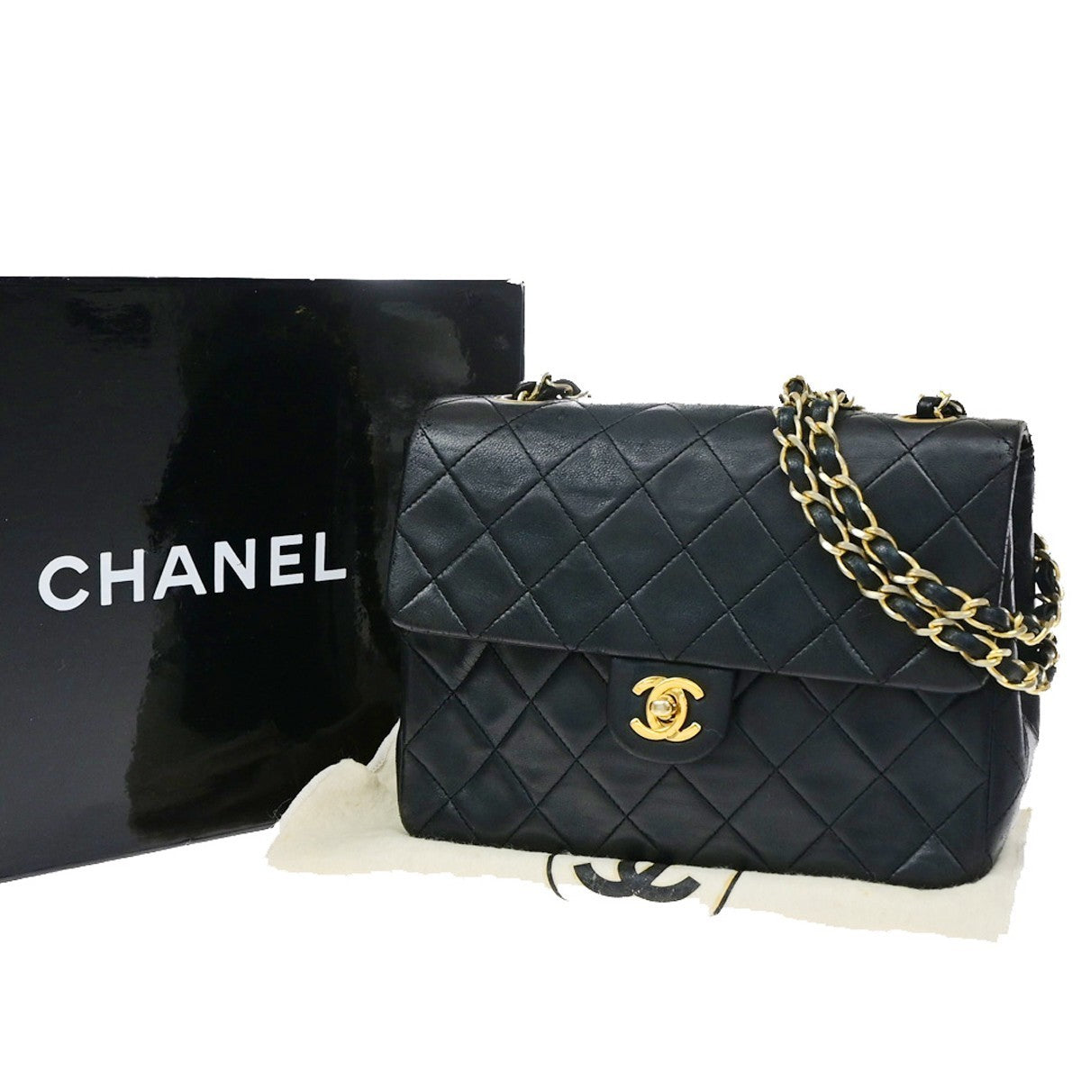 CHANEL CC Mini Matelasse Chain Shoulder Bag Leather Black GHW Vintage 399RP188