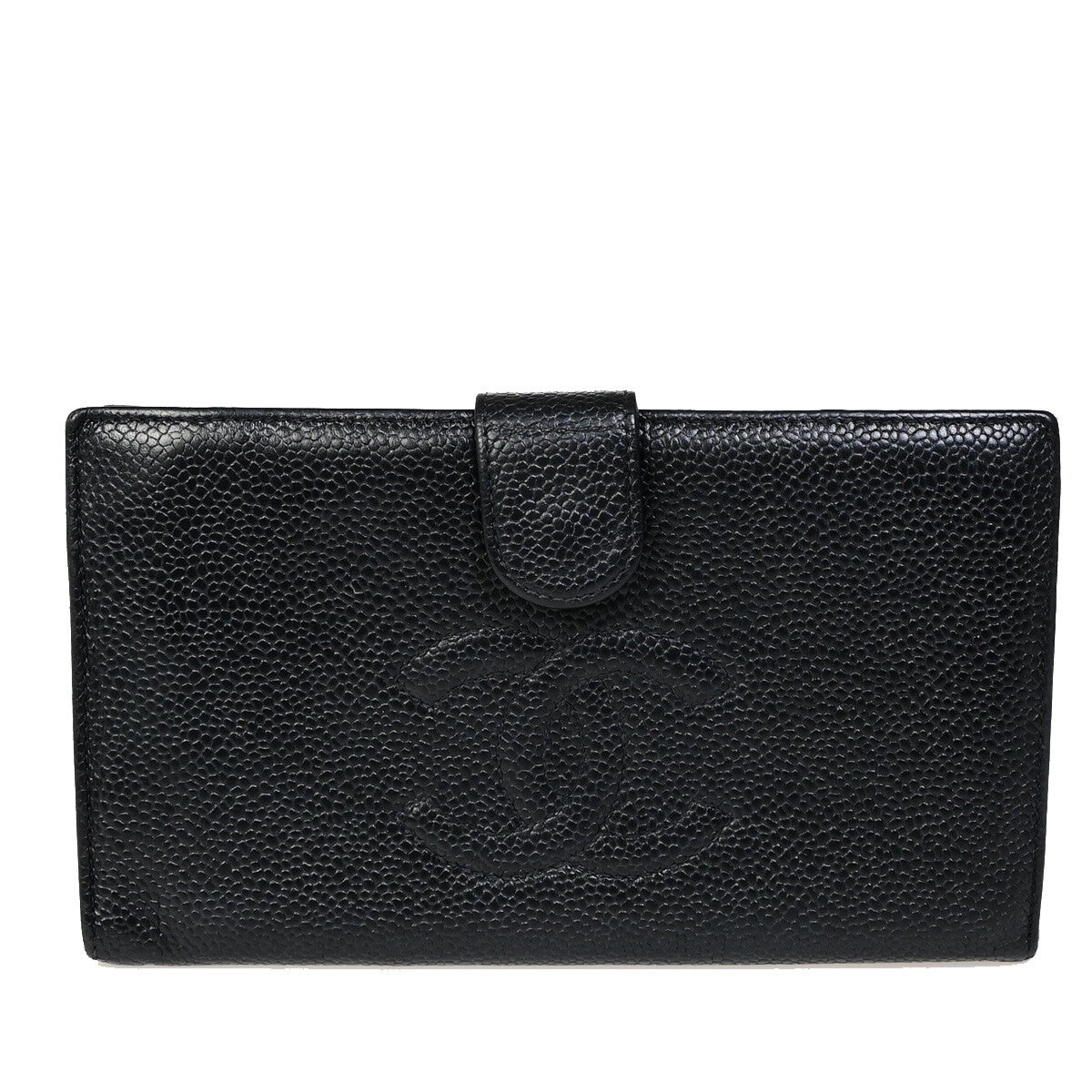 CHANEL CC Logo Long Bifold Wallet Purse Grained Calfskin Leather Black 38RK582