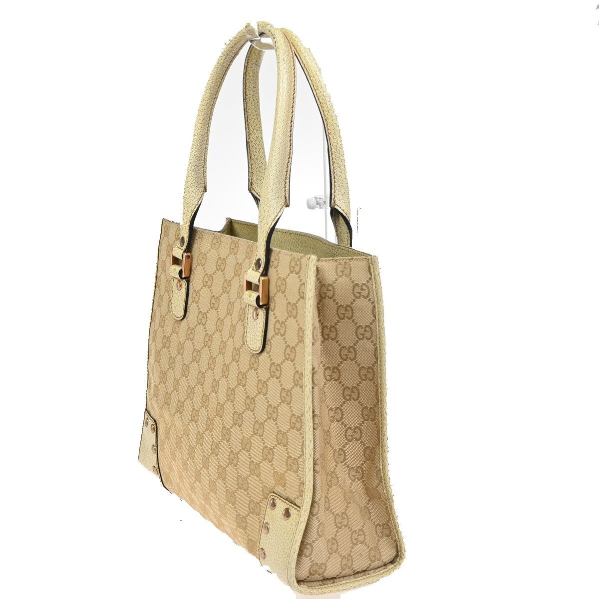 GUCCI Logo GG Pattern Shoulder Tote Bag Canvas Leather Brown Beige 87ZA287