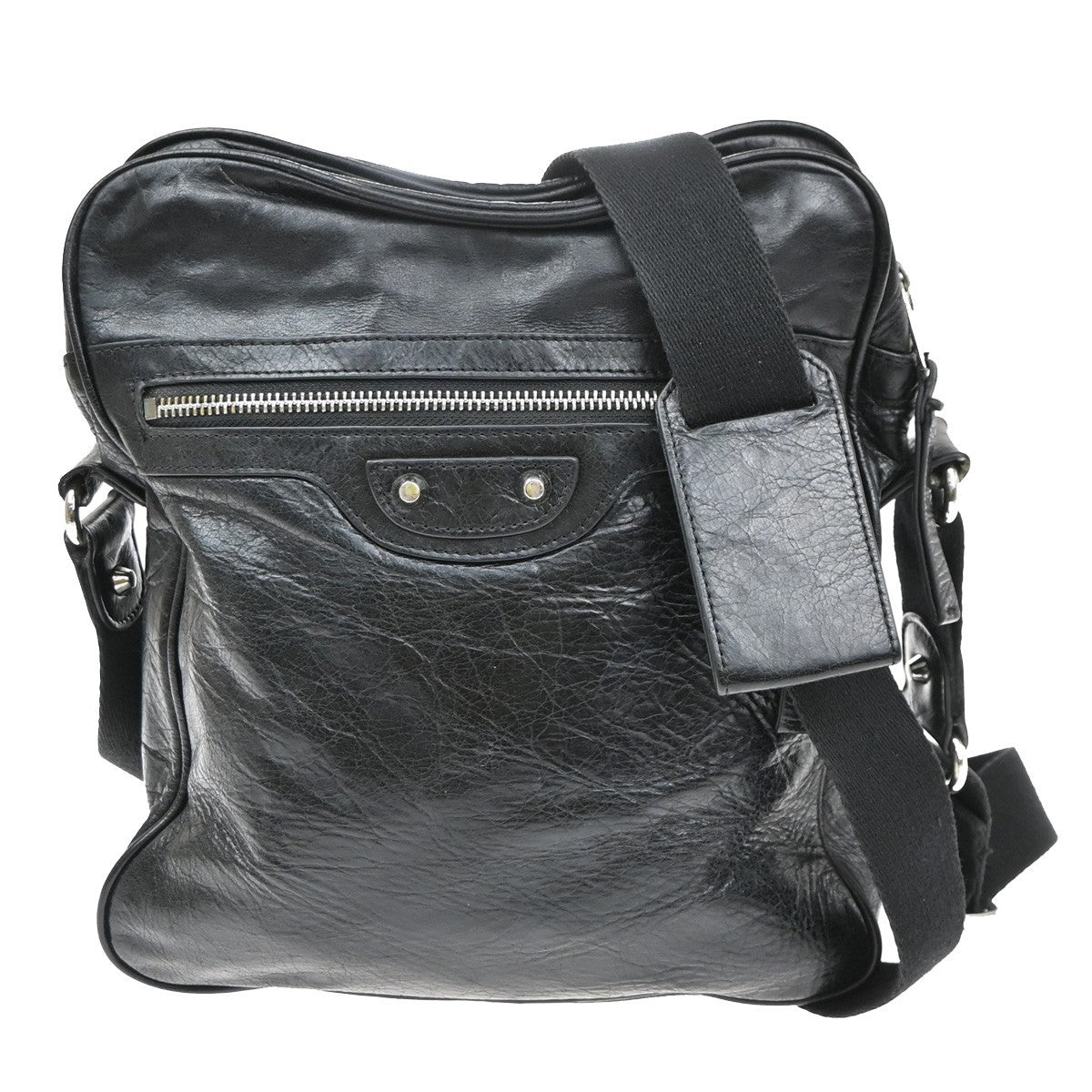 BALENCIAGA Logo Shoulder Hand Messenger Bag Leather Canvas Black 15CB003