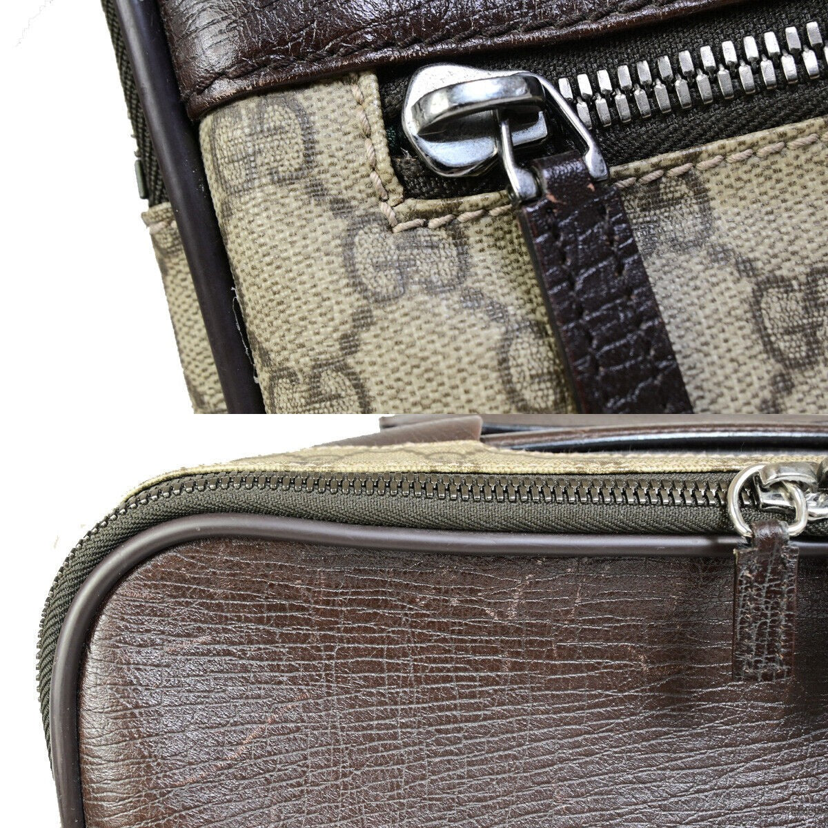 GUCCI Logo GG Pattern Travel Suitcase Luggage Bag PVC Leather Brown 36YF175