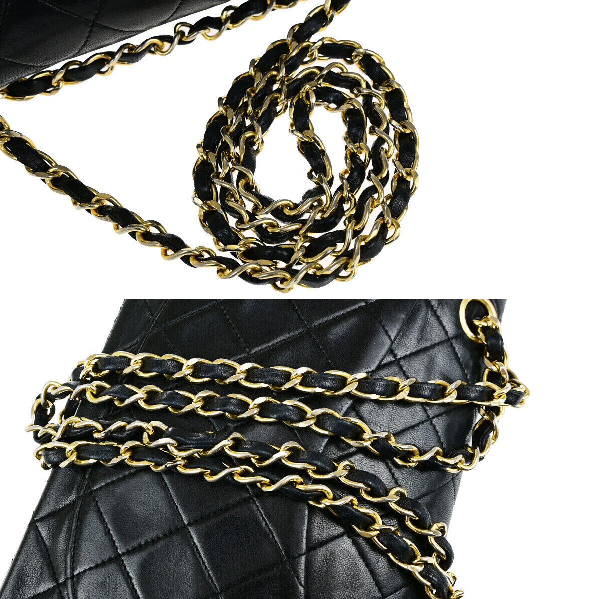 CHANEL CC Matelasse 23 Double Flap Chain Shoulder Bag Leather Black GHW 807RK150