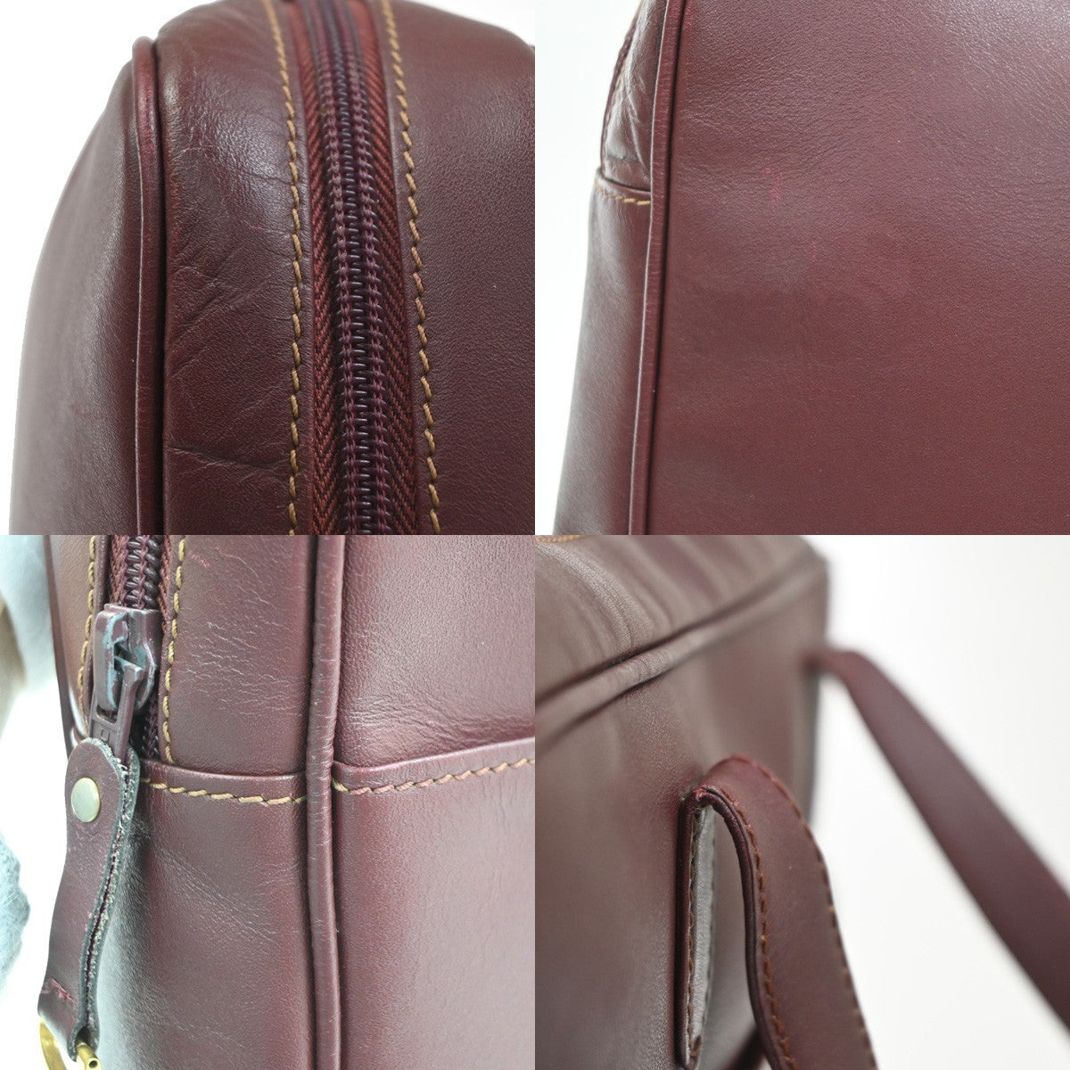 CARTIER Logo Must Line Shoulder Hand Bag Leather Red  Burgundy Italy 67MA134
