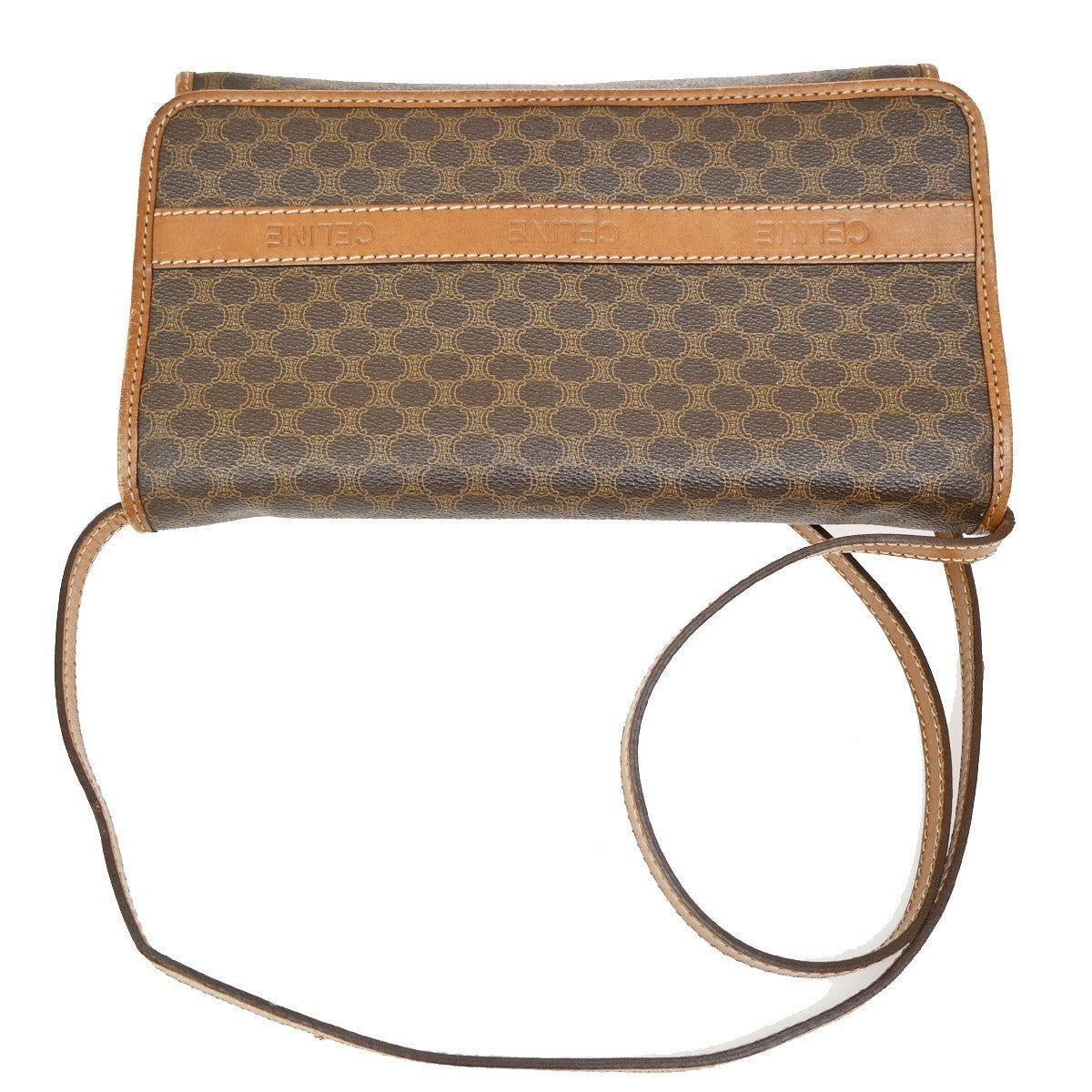 CELINE Logo Macadam Pattern 2Way Shoulder Bag PVC Leather Brown Italy 65KB548