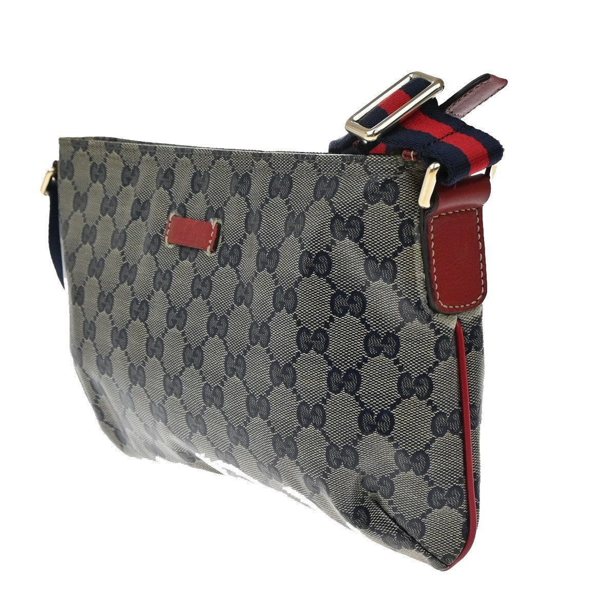 GUCCI GG Pattern Crystal Shoulder Bag Coating Canvas Leather Blue Red 88KP239