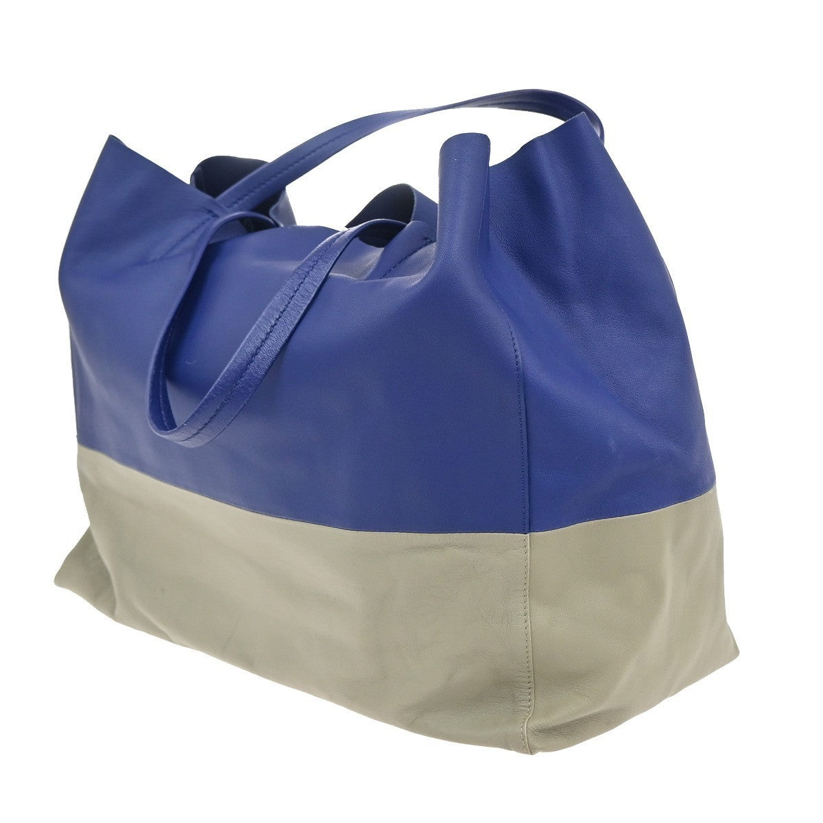 CELINE Logo Horizontal Bi-Cabas Shoulder Tote Bag Leather Blue Gray 82KP371