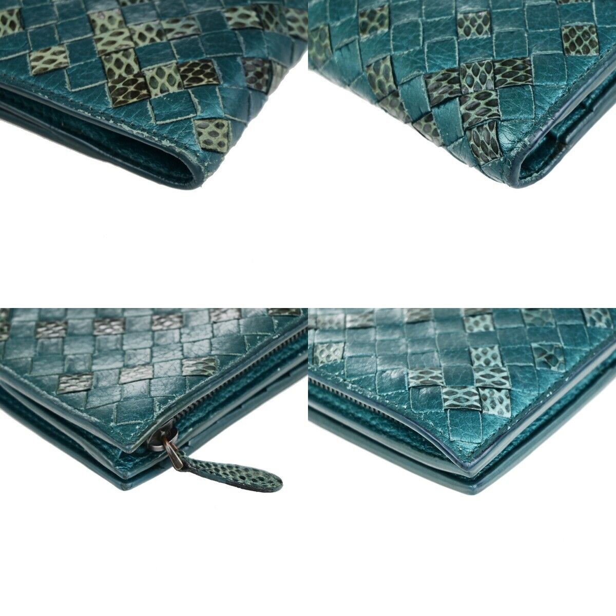 BOTTEGA VENETA Logo Intrecciato Bifold Wallet Exotic Leather Green Italy 68EC872