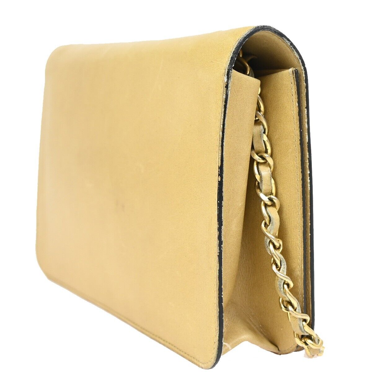 CHANEL CC Logo Chain Shoulder Bag Leather Beige GHW France Vintage 605EB035