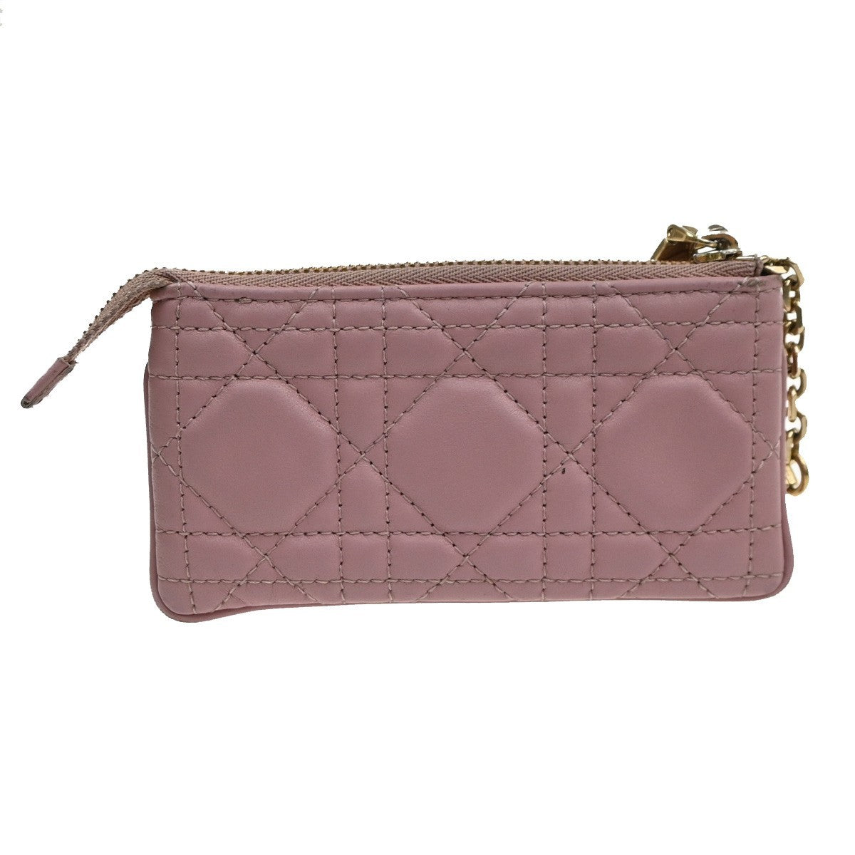 CHRISTIAN DIOR Logo Lady Cannage Coin Case Wallet Leather Pink GHW Italy 68MA622