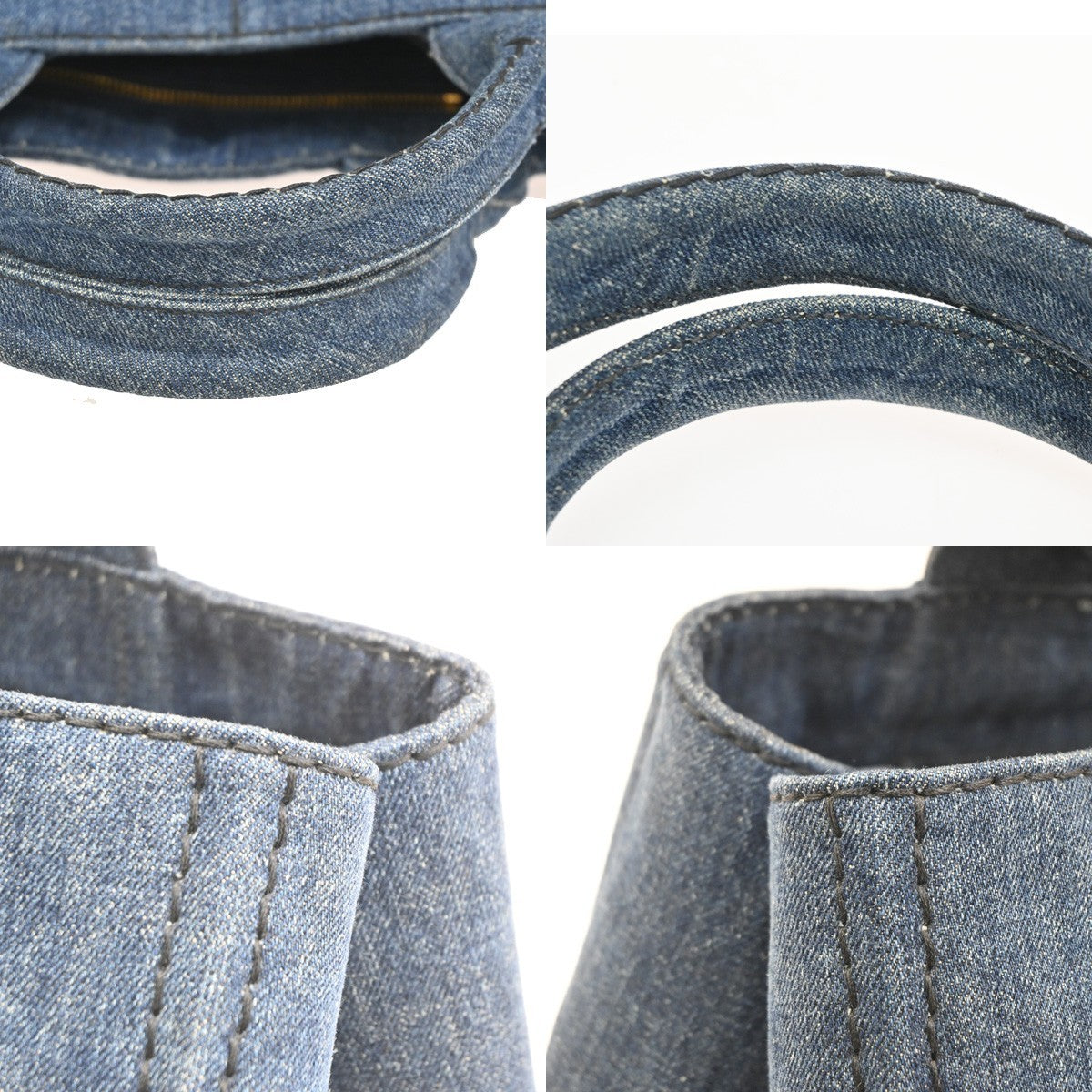 PRADA MILANO Logo Canapa Tote Handbag Denim Canvas Navy Blue GHW 16CA844