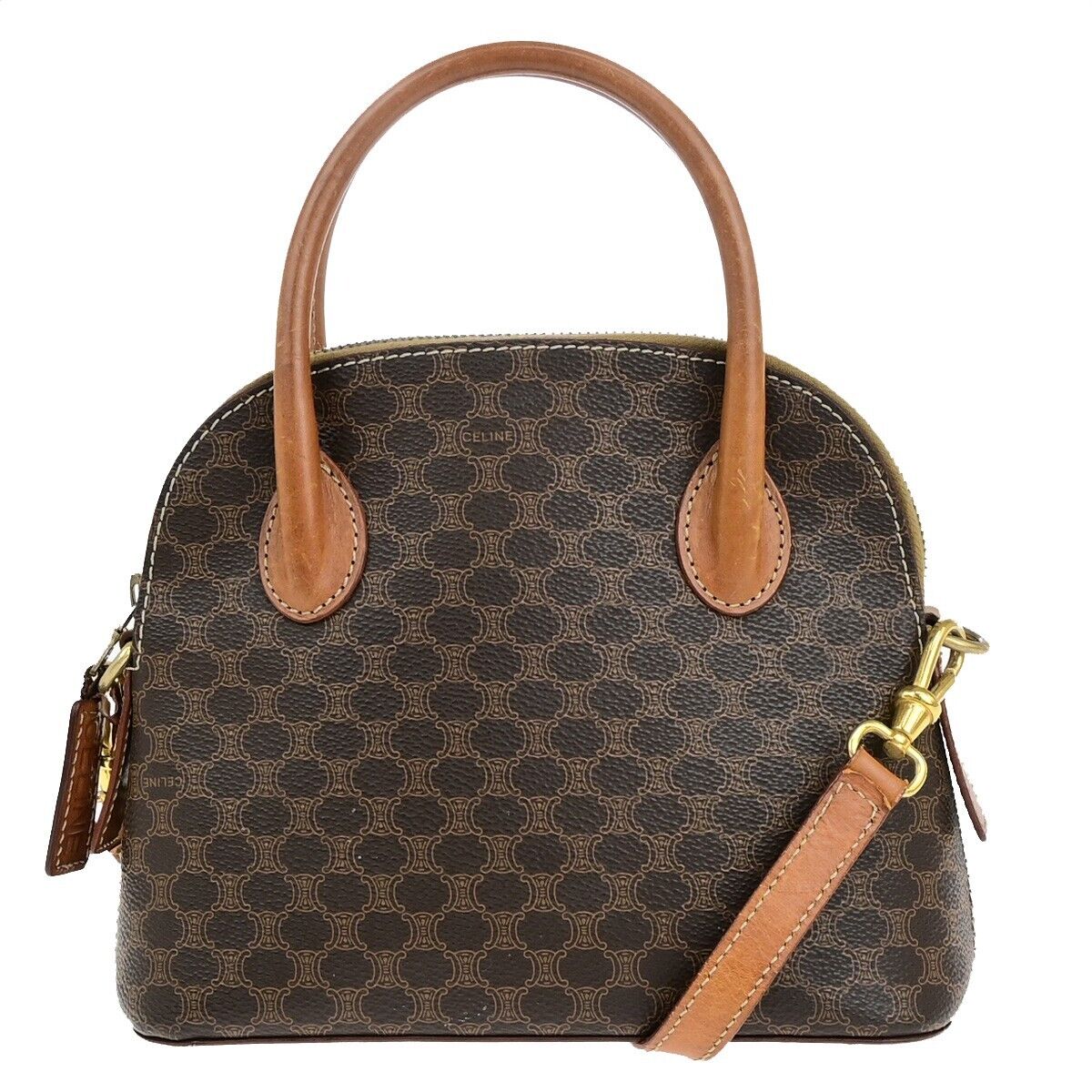 CELINE Logo Macadam Pattern 2Way Shoulder Hand Bag PVC Leather Brown GHW 38EC961