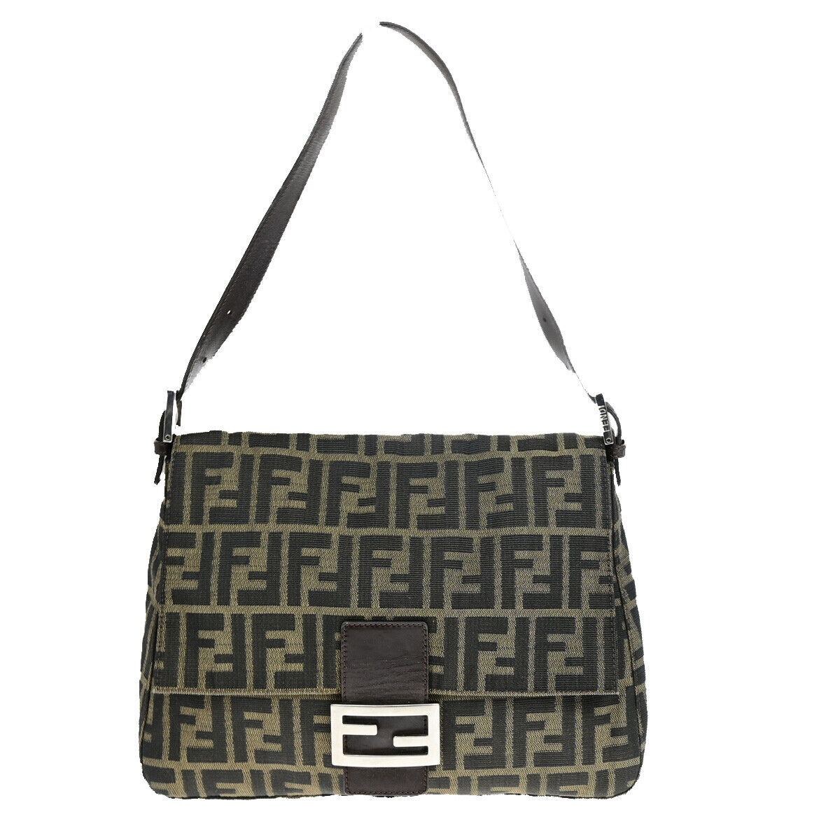 FENDI Logo Mamma Zucca Pattern Shoulder Bag Canvas Leather Brown SHW 96YF583