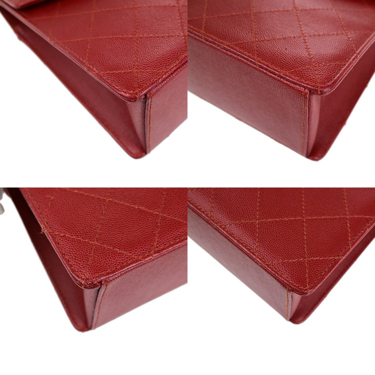 CHANEL CC Matelasse Hand Bag Grained Calfskin Leather Red SHW Vintage 626RK692