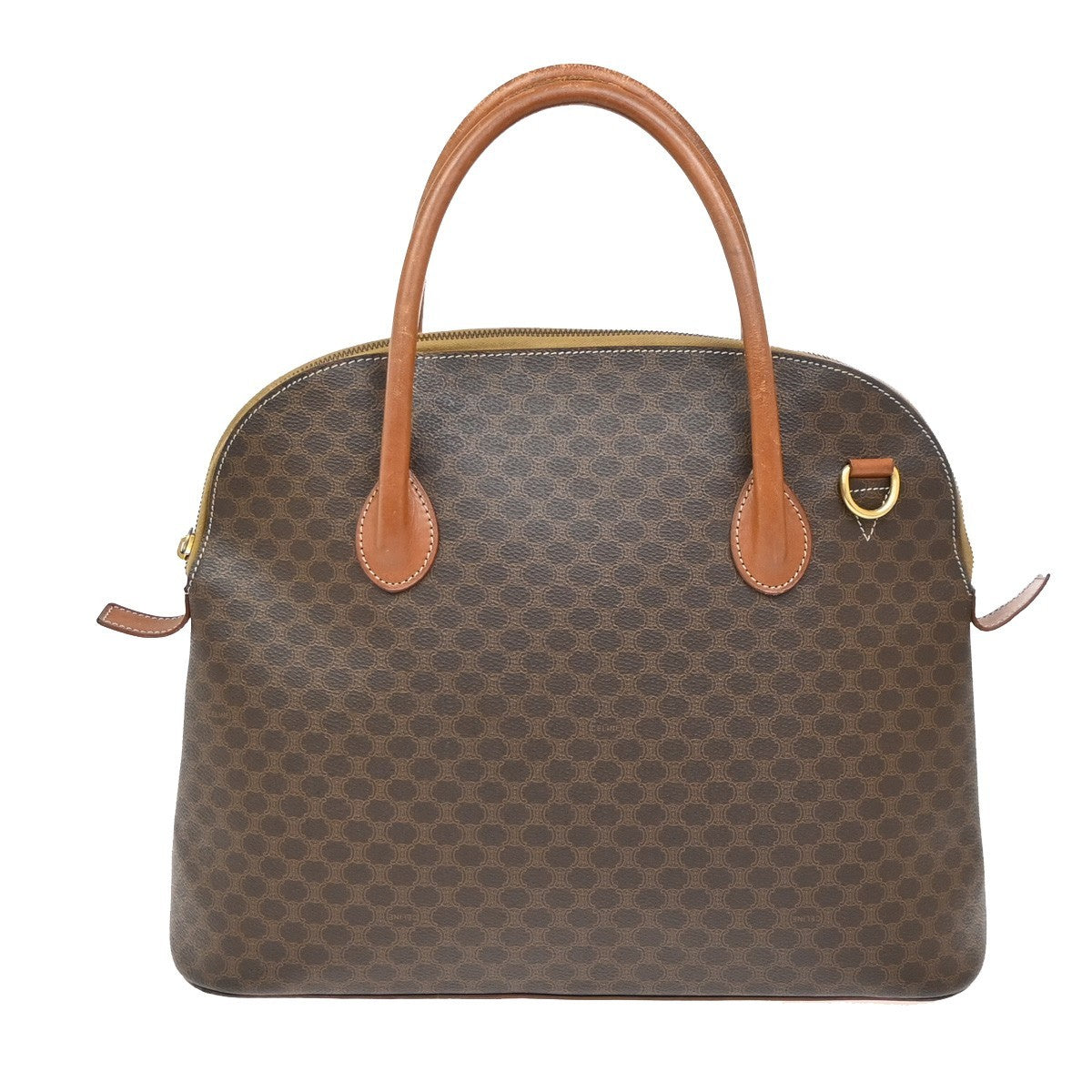 CELINE Logo Macadam Pattern Hand Bag PVC Leather Brown GHW Italy 69ZA264