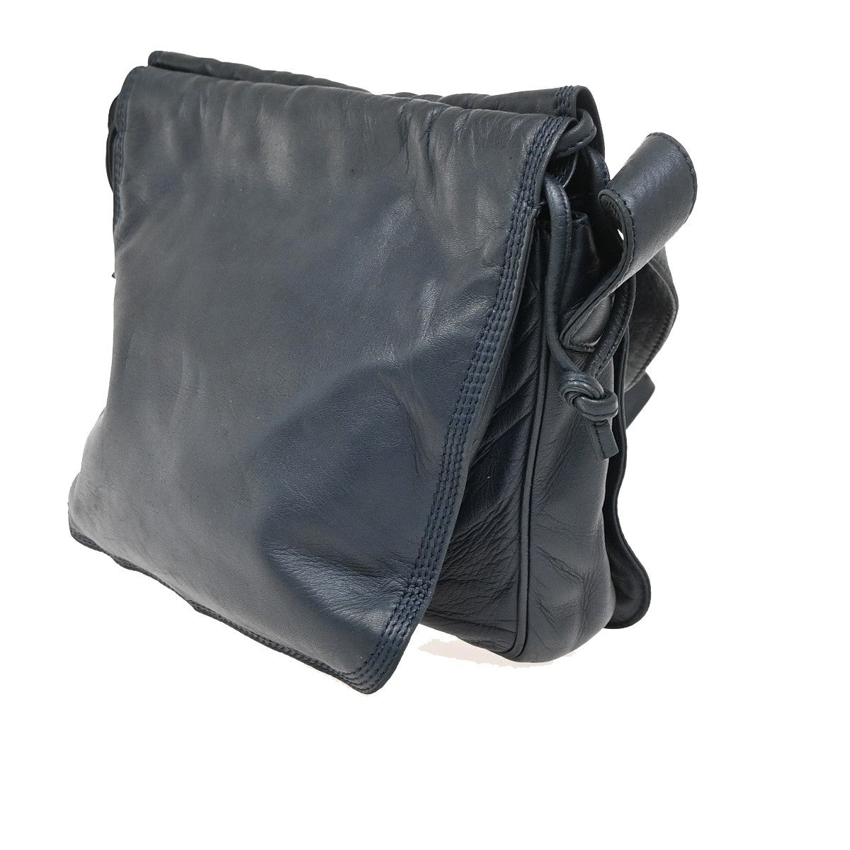 LOEWE LOGO Anagram Drawstring Shoulder Bag Nappa Leather Blue GHW Spain 83ZA266