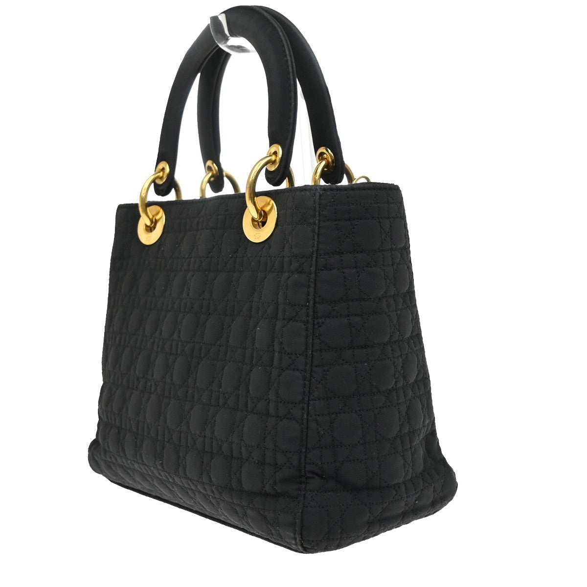 CHRISTIAN DIOR Logo Lady Cannage Hand Bag Nylon Leather Black GHW Italy 70EG071