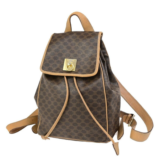 CELINE Logo Macadam Pattern Backpack Bag PVC Leather Brown GHW 67EC951