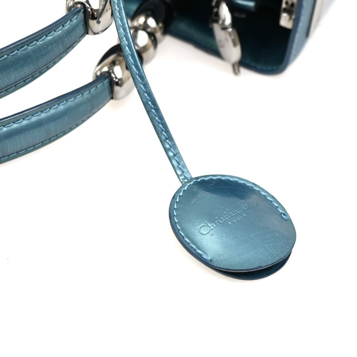 CHRISTIAN DIOR  Maris Pearl Hand Bag Patent Leather Blue SHW Italy 83TA405