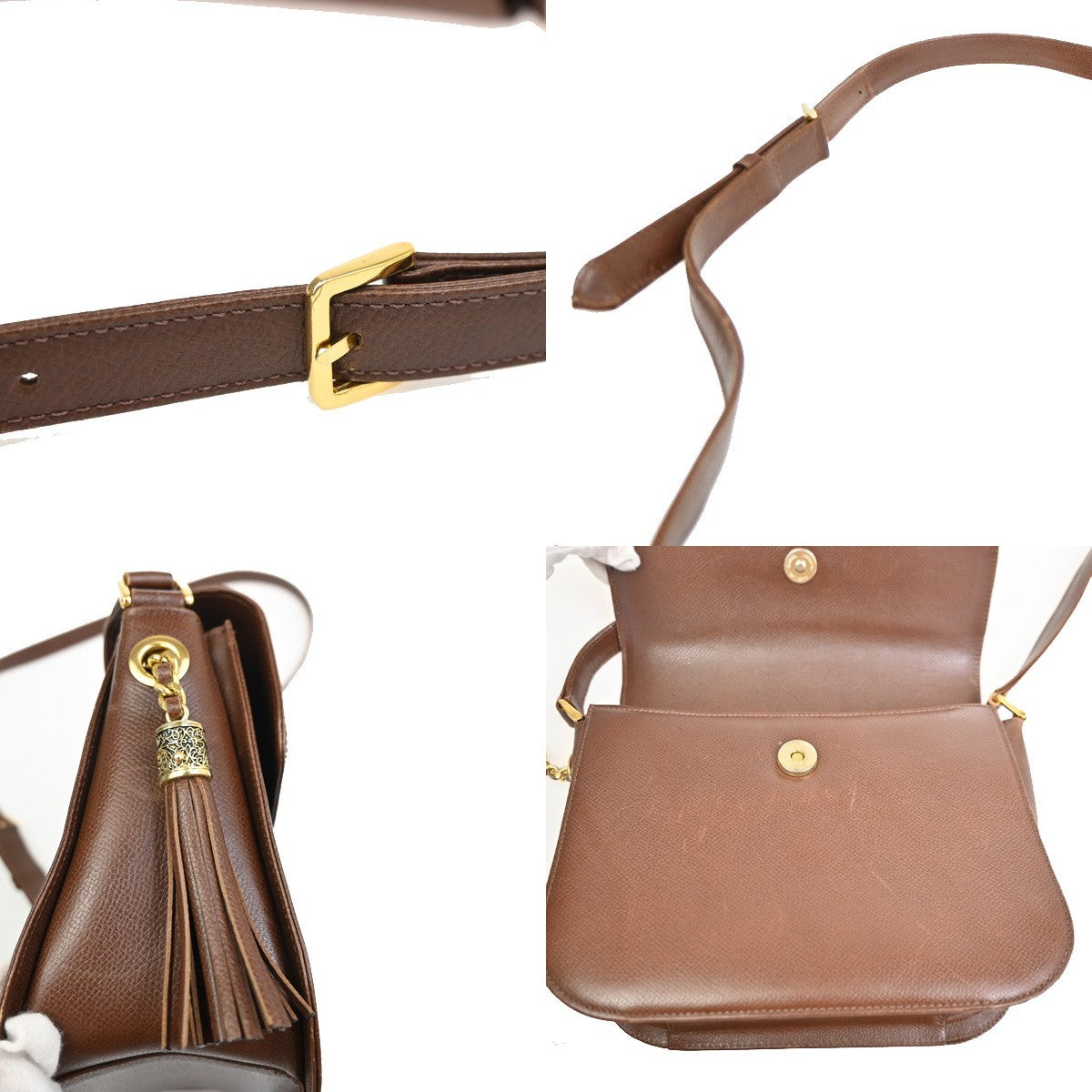 VALENTINO GARAVANI VLTN Logo Tassel Charm Shoulder Bag Leather Brown GHW 63ZA217
